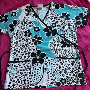 UA Scrubs Black and White Floral Top